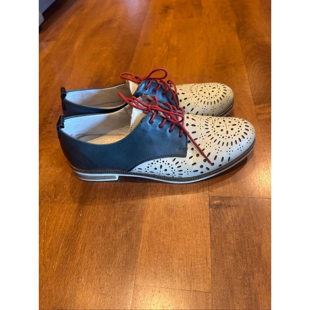 Remonte Soft Leather Oxford Shoes Women’s 40 US 9 Colorblock Perforated Lace Up